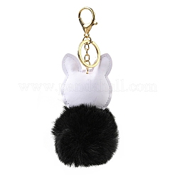 Imitation Rex Rabbit Fur Ball & PU Leather Fox Pendant Keychain&nbsp;KEYC-K018-04KCG-03