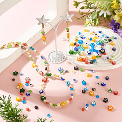 120個 3スタイルの手作りミルフィオリガラスビーズ連売り  花  ミックスカラー  3.7~9x2.6~3.2mm  穴：1mm&nbsp;LAMP-TA0002-70A