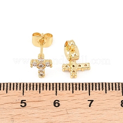 真鍮製マイクロパヴェキュービックジルコニアスタッドピアス  クロス  長持ちメッキ  ラックめっき  鉛フリー＆カドミウムフリー  18KGP本金メッキ  透明  8.5x7mm&nbsp;EJEW-F405-19B-G