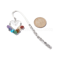 Chakra Gemstone Chip Beaded Tassel Heart Pendant Bookmark with Acrylic Butterfly&nbsp;AJEW-JK00258