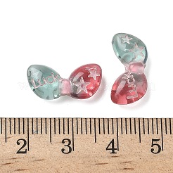 透明樹脂ビーズ  「幸運」の文字が入った蝶結び  エナメル  ツートン  ホログラム  レッド  8.5x17x5mm  穴：1.6mm&nbsp;RESI-D312-03B-02