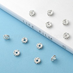 真鍮グレードAクリスタルラインストーンスペーサービーズ  カドミウムフリー＆鉛フリー  波エッジ  ロンデル  銀  6x3mm  穴：1mm&nbsp;RB-A006-6MM-S