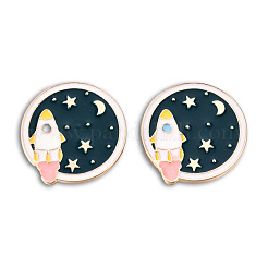 惑星エナメルピン付きロケット  バックパックの服のためのライトゴールドメッキ合金の漫画のバッジ  ニッケルフリー＆鉛フリー  ダークスレートグレー  23.5x23.5mm&nbsp;JEWB-N007-225