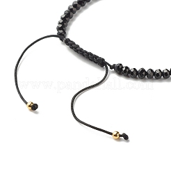 女の子の女性のためのハート編みビーズブレスレットが大好き  アクリル&天然マレーシアジェイド(染め)ビーズエナジーブレスレット  クロス 304 ステンレススチール チャーム ブレスレット  ゴールドカラー  ブラック  内径：2-1/4インチ（5.6~9cm）&nbsp;BJEW-JB06959-02