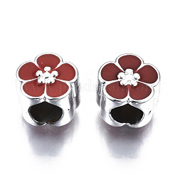 UVメッキアクリルヨーロッパのビーズ  エナメル  大穴ビーズ  ミックスカラー  花  プラチナ  10.5x11x8mm  穴：5mm&nbsp;OACR-N010-022P