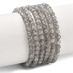 天然石ラブラドライトビーズ連売り  ファセット（32ファセット）  ラウンド  4mm  穴：0.9mm  約93個/連  15.16インチ（38.5cm）&nbsp;G-L642-F07-4mm