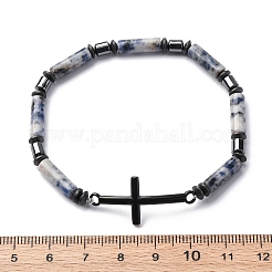 Column Natural Blue Spot Jasper Bead Stretch Bracelets&nbsp;BJEW-F493-03EB
