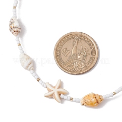Synthetic Turquoise Starfish & Natural See Shell & Glass Seed Beaded Summer Beach Necklaces&nbsp;NJEW-TA00191