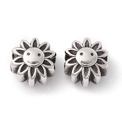 304ステンレススチールヨーロピアンビーズ  大穴ビーズ  手動研磨  笑顔の花  アンティークシルバー  12x8.5mm  穴：4.5mm&nbsp;STAS-M298-14AS