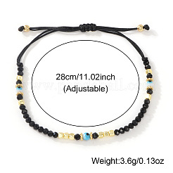 ガラスと真鍮のビーズで編んだブレスレット  カップル向けのナザールボンジュウチャーム調節可能なジュエリー  ブラック  11.02インチ（28cm）&nbsp;LS-XO9913-2