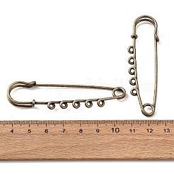 304 ステンレススチール安全ピンブローチ金具  5つのループが付いたキルトピン  アンティークブロンズ  69.5x20x5.5mm  穴：1.8mm&nbsp;SA-CBA4160-04E-AB