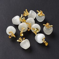 キャッツアイペンダント  ゴールデントーン合金の発見  アップルチャーム  ホワイトスモーク  19.5x14x14mm  穴：6.5x4mm&nbsp;G-C023-05G