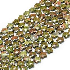 天然石ユナカイトビーズ連売り  多面カット  スター  シードビーズで  13~14.5x14~14.5x5.5~6mm  穴：1.2mm  約27個/連  15.55''（39.5センチメートル）&nbsp;G-P573-C02-01