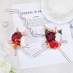 2Pcs 2 Style Silk Cloth & Plastic Imitation Flower Wrist Corsage & Corsage Boutonniere&nbsp;AJEW-CP0007-26A
