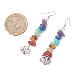 Chakra Natural Red Aventurine & Red Jasper & Amethyst & Lapis Lazuli & Green Aventurine & Tiger Eye & Synthetic Turquoise Dangle Earrings&nbsp;EJEW-JE06648-02