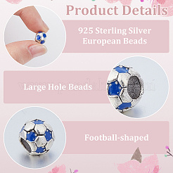 大きな穴のフットボール/サッカーボール合金エナメルヨーロピアンビーズ30個  スポーツビーズ  アンティークシルバー  ブルー  9x8mm  穴：4.2mm&nbsp;MPDL-ME0001-06B