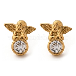 304ステンレススチールスタッドピアス  クリアキュービックジルコニア  天使  18KGP本金メッキ  17x15.5mm&nbsp;EJEW-R026-02G
