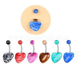 6Pcs 6 Colors Heart Acrylic Curved Barbell Belly Rings&nbsp;FS-WG8852E-01