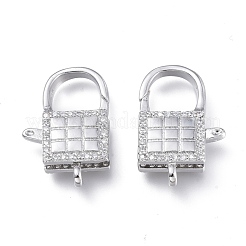 真鍮マイクロペーブクリアキュービックジルコニアカニカン  長持ちメッキ  ロック  プラチナ  21.5x11x5.3mm  穴：1.8mm&nbsp;ZIRC-Q024-21P