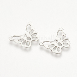 変色しにくい304ステンレススチールチャーム  切り取る  中空  蝶  ステンレス鋼色  9.5x13x0.5mm  穴：1mm&nbsp;STAS-T015-05