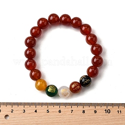 天然カーネリアン ラウンド ビーズ ブレスレット  ラッキーブレスレット  3/8インチ（1cm）  内径：3-1/8インチ（7.8cm）&nbsp;BJEW-M110-03B