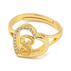Heart with Letter Rack Plating Brass Micro Pave Cubic Zirconia Adjustable Rings for Women&nbsp;RJEW-I105-06G-S