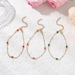 天然マレーシアジェイドロンデルビーズリンクブレスレット3個  女性用304ステンレススチール製サテライトチェーンブレスレット  ゴールドカラー  7-3/8インチ（18.8cm）&nbsp;BJEW-JB12655