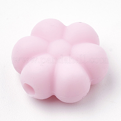 食品グレードの環境に優しいシリコーンビーズ  花  ピンク  14x13x6mm  穴：2mm&nbsp;LS-SIL-N001-03S