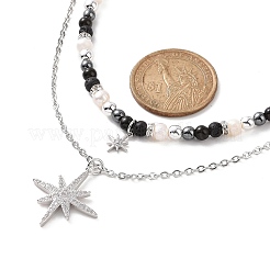 Clear Cubic Zirconia Star Pendant Necklaces Set&nbsp;NJEW-JN04150