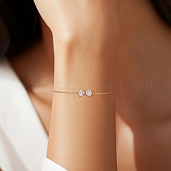 スターリングシルバーの蝶結びリンクブレスレット925個  女性用アズキチェーンブレスレット  クリアキュービックジルコニア  14KGP本金メッキ  6-3/8インチ（16.2cm）&nbsp;BJEW-C106-02G