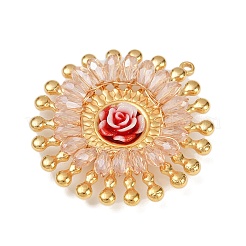 304ステンレススチールと樹脂の花のペンダント  アクリルビーズで  桃パフ  40.5x37.5x7.5mm  穴：1.6mm&nbsp;STAS-R170-03G-02