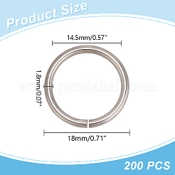 304ステンレススチールオープン丸カン200個  ラウンド  ステンレス鋼色  13ゲージ  18x1.8mm  内径：14.5mm&nbsp;STAS-AR0002-15