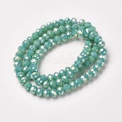 電気メッキオペークガラスビーズ連売り  フル虹メッキ  多面カット  ロンデル  アクアマリン  8x6mm  穴：1mm  約65~68個/連  15.7~16.1インチ（40~41cm）&nbsp;X-EGLA-A034-P8mm-T06