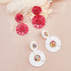 2 Pairs 2 Style Raffia Flower Dangle Stud Earrings&nbsp;EJEW-FI0003-23