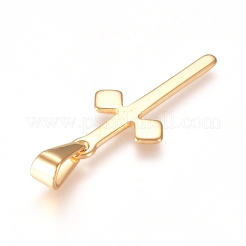 304ステンレスペンダント  クロス  ゴールドカラー  27x13x1mm  穴：8x3mm&nbsp;STAS-L210-10G