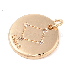 透明なキュービックジルコニアペンダント付き真鍮  丸カン付き  フラットラウンド  天秤座  15.5x2mm  穴：3.5mm&nbsp;LS-KK-N256-24G-G