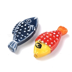 手作りの陶器ビーズ  手描きの陶器ビーズ  光沢釉の磁器  混合色  魚  29x13.5x6mm  穴：1.8mm&nbsp;X-PORC-A030-01A