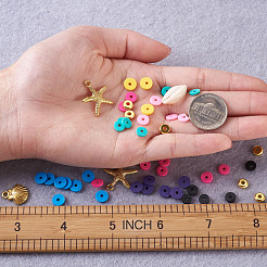 DIYジュエリーセットキット  手作りのポリマー粘土平石ビーズを含む  カウリーシェルビーズ  アクリルビーズ  真鍮スペーサービーズ＆丸カン  合金ペンダント  ミックスカラー&nbsp;DIY-CW0001-05