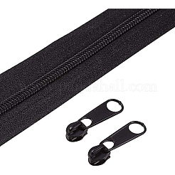服飾材料  ファスナー部品セット  ＃3ナイロンジッパー＆アイアンジッパープラー  ブラック  1000x2.5x0.2cm  1スタンド  ヘッド：27mm  20pc&nbsp;FIND-WH0043-15A