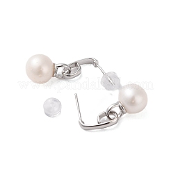 スターリングシルバースタッドイヤリング925個  天然パールと  プラチナ  24.5x8.5mm&nbsp;EJEW-H002-03P