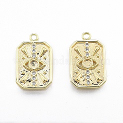 真鍮マイクロパヴェクリアキュービックジルコニアペンダント  目で四角形  18KGP本金メッキ  21x13x2mm  穴：1.6mm&nbsp;KK-C006-02G