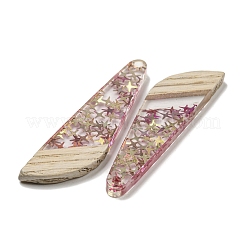 ウッドペンダント  樹脂と星の金箔  トンボの羽  サクランボ色  54x14x4mm  穴：2mm&nbsp;FIND-B042-02D