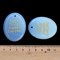 オパールペンダント  平らな楕円形のチャームに「毎日良いことが起こる」という金色の文字が刻まれています  44.5~45x35x7mm  穴：2.5mm&nbsp;G-K353-06K
