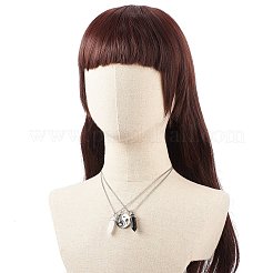 2 個 2 スタイル ナチュラル ホワイト ジェイド & ブラックオブシディアン ブレット ペンダント ネックレス セット  男性女性のための合金エナメル陰陽マッチングカップルネックレス  17.87インチ（45.4cm）  1個/スタイル&nbsp;NJEW-JN03994-03