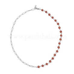 Handmade Natural Carnelian & Lava Rock & Amethyst & Dyed Quartz Round Beads & 304 Stainless Steel Paperclip Chain Necklaces&nbsp;NJEW-JN05500