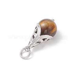 6Pcs 6 Styles Natural Dyed Green Tiger Eye & Green Aventurine & Carnelian & Yellow Jade & Amethyst & Tiger Eye Teardrop Pendants&nbsp;PALLOY-JF04274