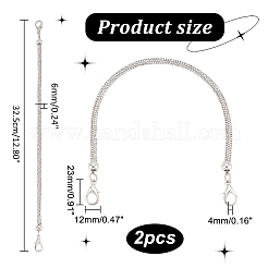 合金ラインストーンバッグストラップ  カニカン付き  バッグストラップ用交換アクセサリー用  プラチナ  34x0.6cm  2個/箱&nbsp;PURS-PH0001-13