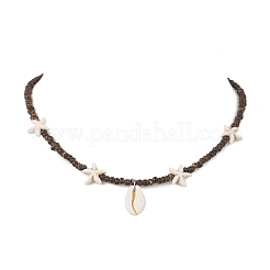 Summer Beach Synthetic Turquoise Starfish & Natural Cowrie Shell Pendant Necklaces&nbsp;NJEW-JN05207