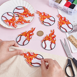 8Pcs Baseball with Fire Polyester Computerized Embroidery Cloth Iron on/Sew on Patches&nbsp;PATC-HY0002-01