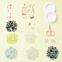 DIY ランプワーク ビーズ ブレスレット 作成キット  アクリル収納ボックス付き  はさみ  伸縮性のある糸  ミックスカラー  17~31x12~18.5x3~7mm  穴：2~2.5mm&nbsp;DIY-FZC0001-01C